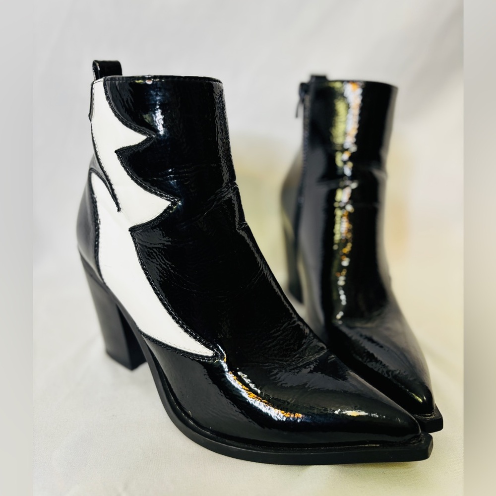 RARE Jeeini of Paris Black and White Patent Leather Heel Ankles Boots 8.5 - Picture 9 of 11